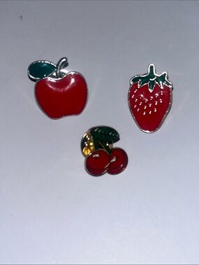 Bright Fruit Enamel Pin Trio - Apple, Strawberry & Cherries